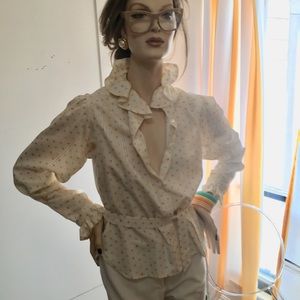 Vintage vanilla silk polka dot blouse.
